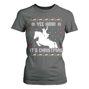 Yee Haw It Is Christmas T Shirt For Women Funny Ugly Xmas Rodeo Gift For Cowgirl TS12 Dark Heather Print Your Wear