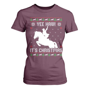 Yee Haw It Is Christmas T Shirt For Women Funny Ugly Xmas Rodeo Gift For Cowgirl TS12 Maroon Print Your Wear