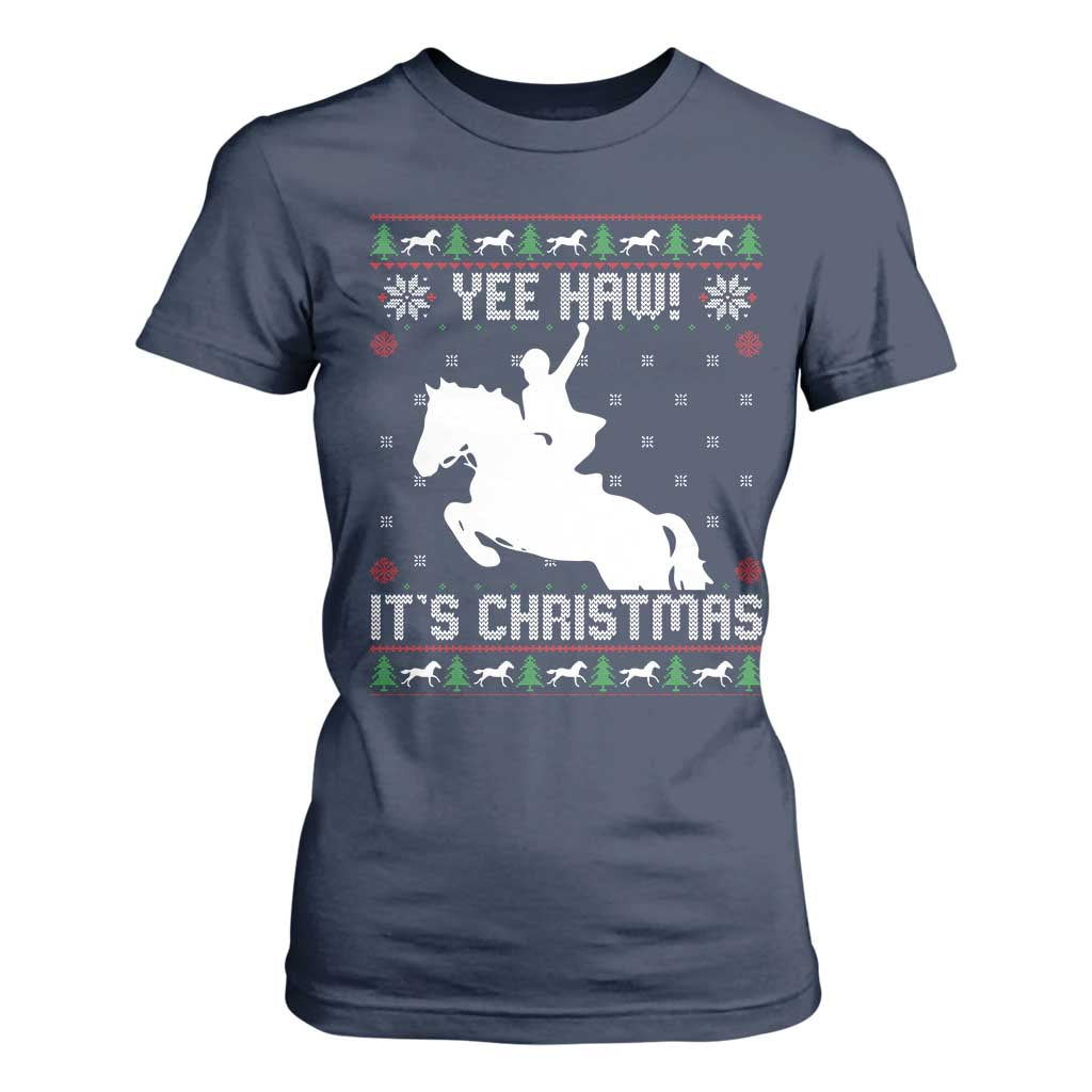 Yee Haw It Is Christmas T Shirt For Women Funny Ugly Xmas Rodeo Gift For Cowgirl TS12 Navy Print Your Wear