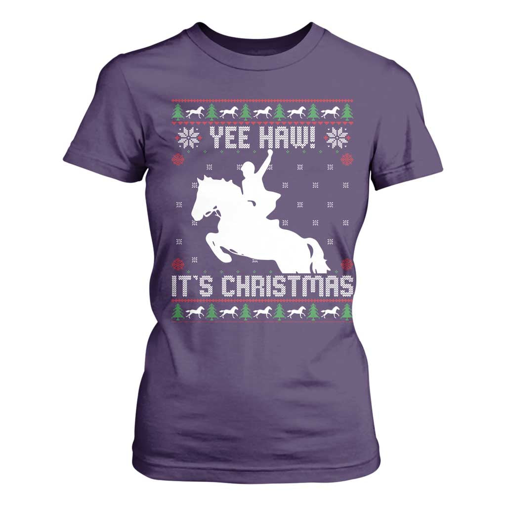 Yee Haw It Is Christmas T Shirt For Women Funny Ugly Xmas Rodeo Gift For Cowgirl TS12 Purple Print Your Wear