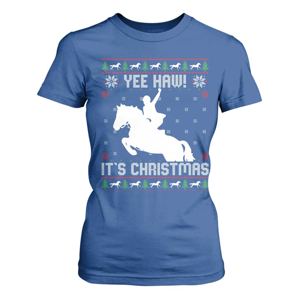 Yee Haw It Is Christmas T Shirt For Women Funny Ugly Xmas Rodeo Gift For Cowgirl TS12 Royal Blue Print Your Wear