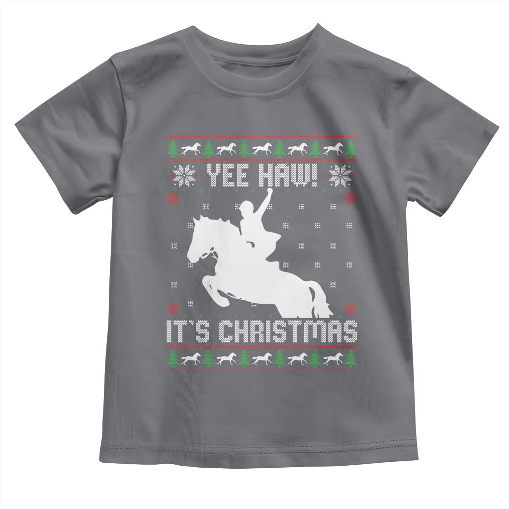 Yee Haw It Is Christmas Toddler T Shirt Funny Ugly Xmas Rodeo Gift For Cowgirl TS12 Charcoal Print Your Wear