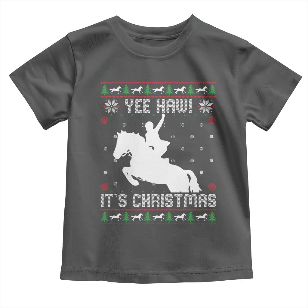 Yee Haw It Is Christmas Toddler T Shirt Funny Ugly Xmas Rodeo Gift For Cowgirl TS12 Dark Heather Print Your Wear