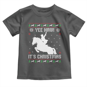 Yee Haw It Is Christmas Toddler T Shirt Funny Ugly Xmas Rodeo Gift For Cowgirl TS12 Dark Heather Print Your Wear
