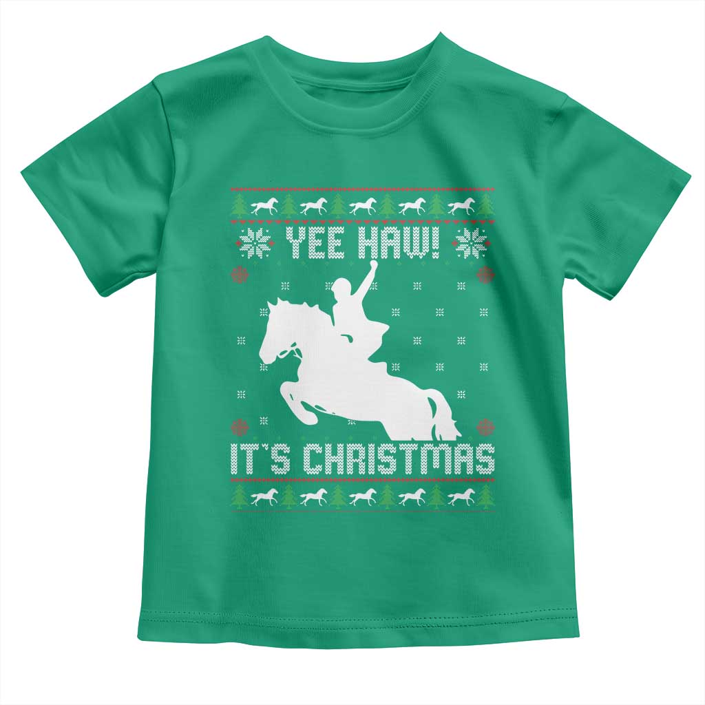 Yee Haw It Is Christmas Toddler T Shirt Funny Ugly Xmas Rodeo Gift For Cowgirl TS12 Irish Green Print Your Wear