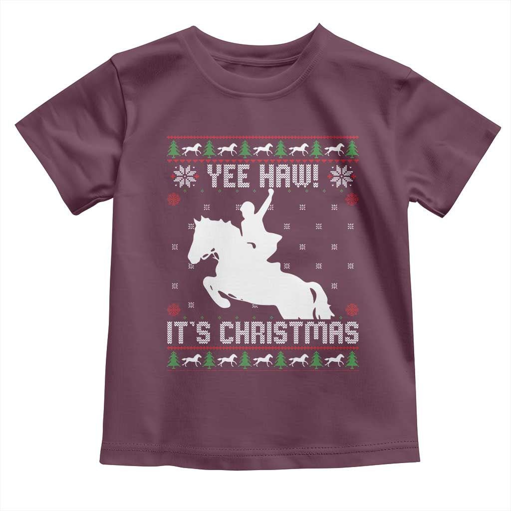 Yee Haw It Is Christmas Toddler T Shirt Funny Ugly Xmas Rodeo Gift For Cowgirl TS12 Maroon Print Your Wear