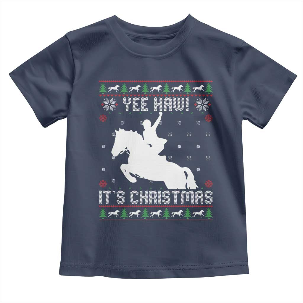 Yee Haw It Is Christmas Toddler T Shirt Funny Ugly Xmas Rodeo Gift For Cowgirl TS12 Navy Print Your Wear