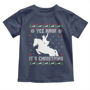 Yee Haw It Is Christmas Toddler T Shirt Funny Ugly Xmas Rodeo Gift For Cowgirl TS12 Navy Print Your Wear