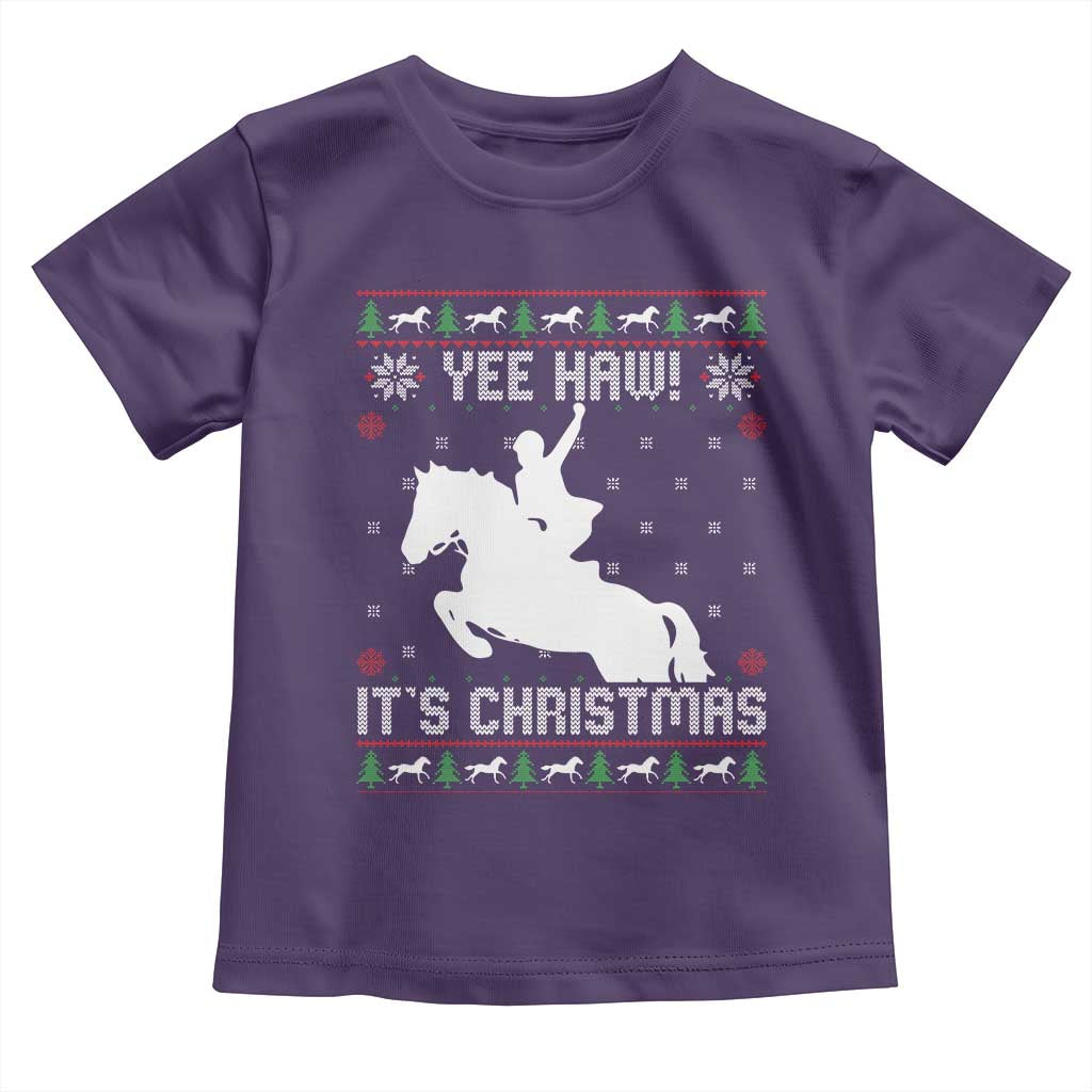 Yee Haw It Is Christmas Toddler T Shirt Funny Ugly Xmas Rodeo Gift For Cowgirl TS12 Purple Print Your Wear
