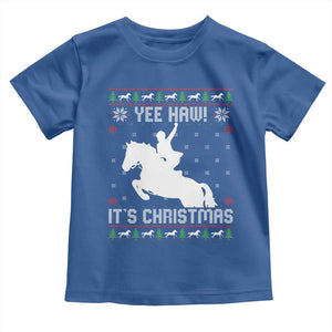 Yee Haw It Is Christmas Toddler T Shirt Funny Ugly Xmas Rodeo Gift For Cowgirl TS12 Royal Blue Print Your Wear