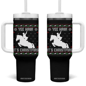 Yee Haw It Is Christmas Tumbler With Handle Funny Ugly Xmas Rodeo Gift For Cowgirl TS12 One Size: 40 oz Black Print Your Wear