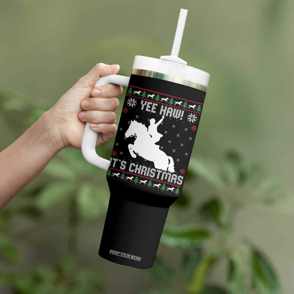 Yee Haw It Is Christmas Tumbler With Handle Funny Ugly Xmas Rodeo Gift For Cowgirl TS12 Print Your Wear