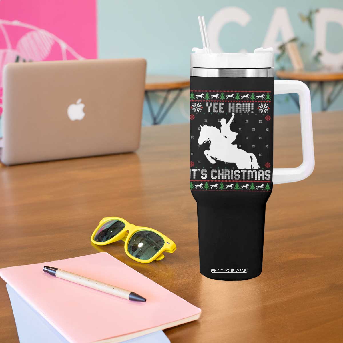 Yee Haw It Is Christmas Tumbler With Handle Funny Ugly Xmas Rodeo Gift For Cowgirl TS12 Print Your Wear