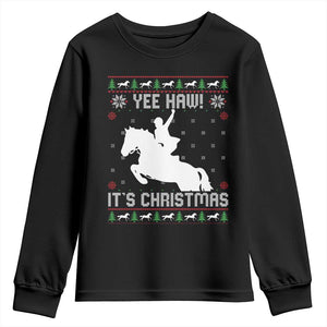 Yee Haw It Is Christmas Youth Sweatshirt Funny Ugly Xmas Rodeo Gift For Cowgirl TS12 Black Print Your Wear