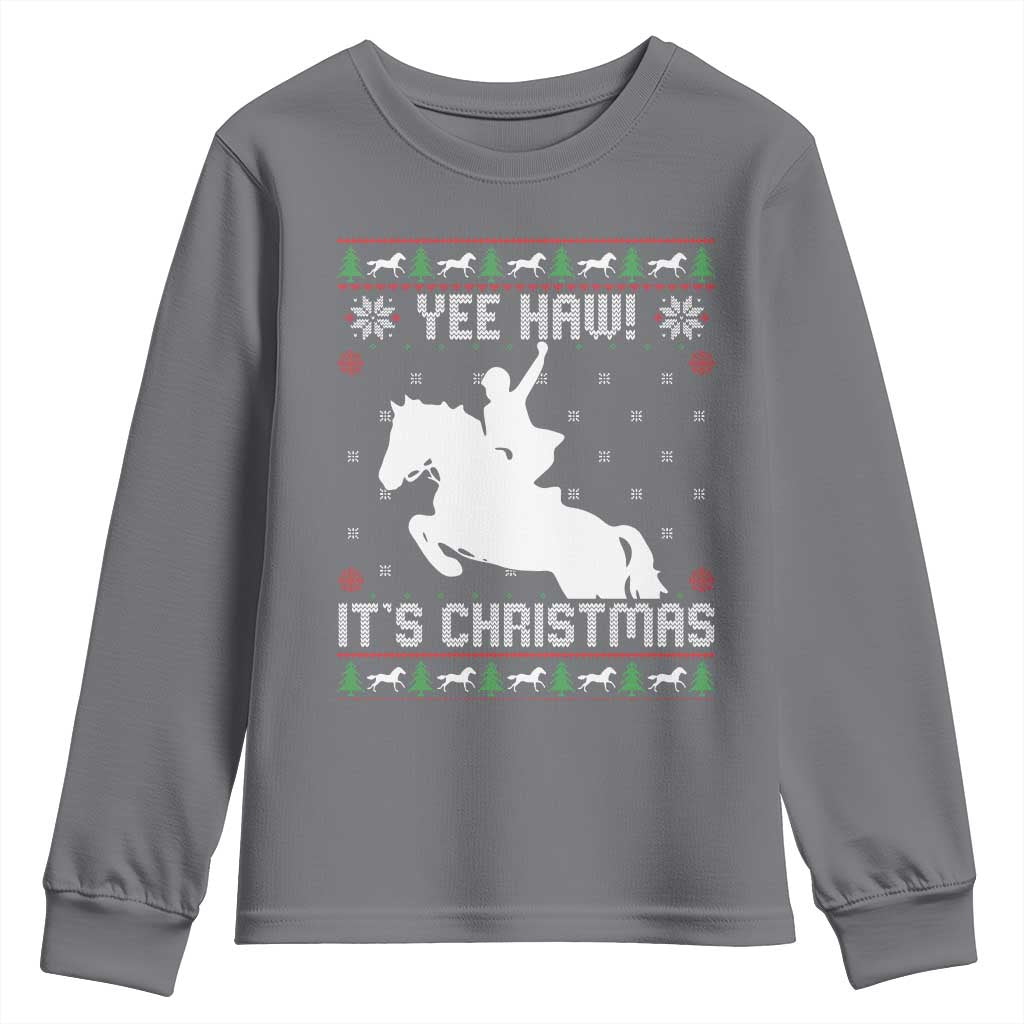 Yee Haw It Is Christmas Youth Sweatshirt Funny Ugly Xmas Rodeo Gift For Cowgirl TS12 Charcoal Print Your Wear