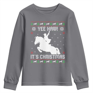 Yee Haw It Is Christmas Youth Sweatshirt Funny Ugly Xmas Rodeo Gift For Cowgirl TS12 Charcoal Print Your Wear