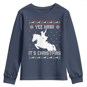 Yee Haw It Is Christmas Youth Sweatshirt Funny Ugly Xmas Rodeo Gift For Cowgirl TS12 Navy Print Your Wear