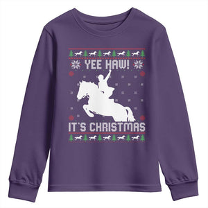 Yee Haw It Is Christmas Youth Sweatshirt Funny Ugly Xmas Rodeo Gift For Cowgirl TS12 Purple Print Your Wear