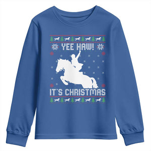 Yee Haw It Is Christmas Youth Sweatshirt Funny Ugly Xmas Rodeo Gift For Cowgirl TS12 Royal Blue Print Your Wear