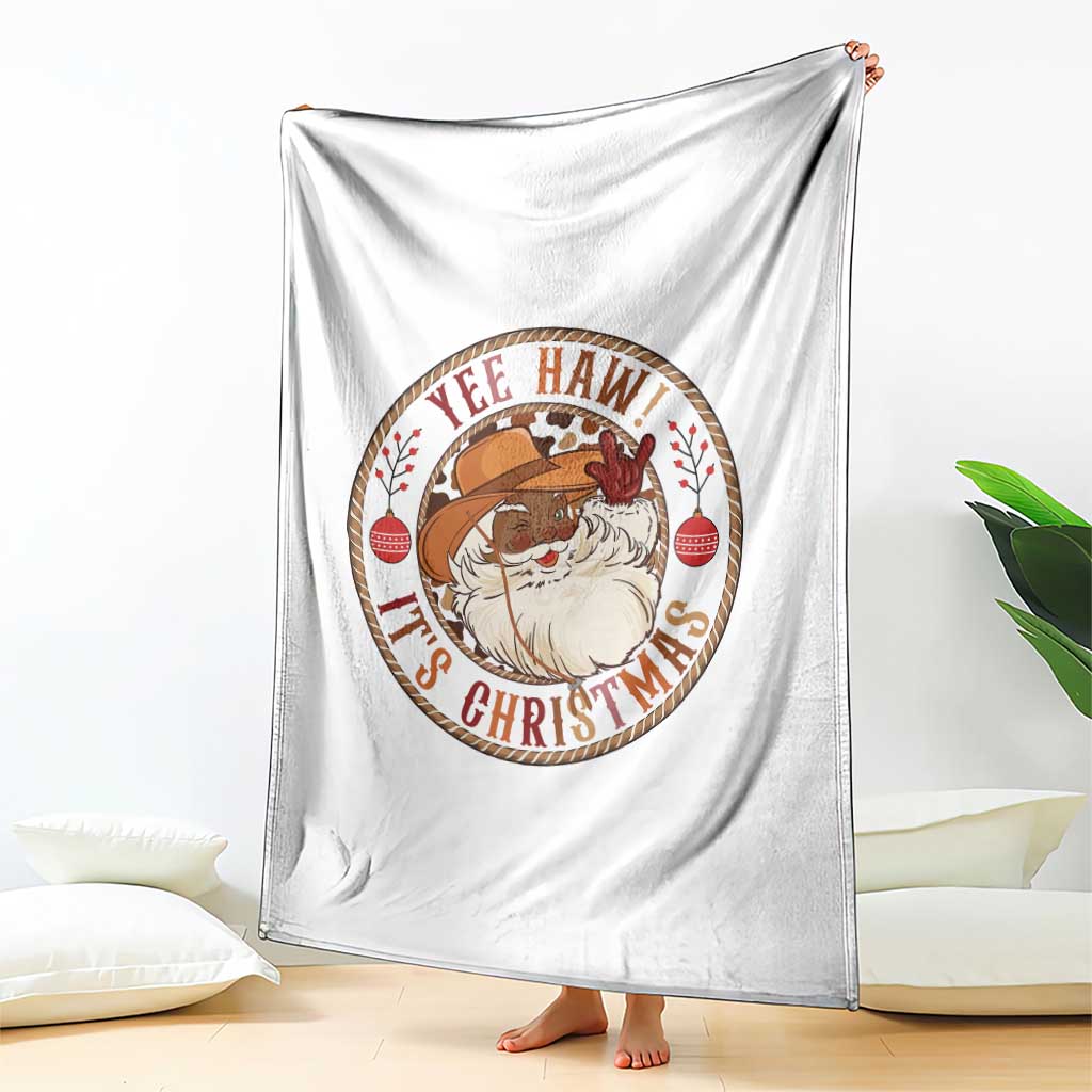 Yee Haw It Is Christmas Throw Blanket Funny Black Santa Cowboy TS12 Print Your Wear