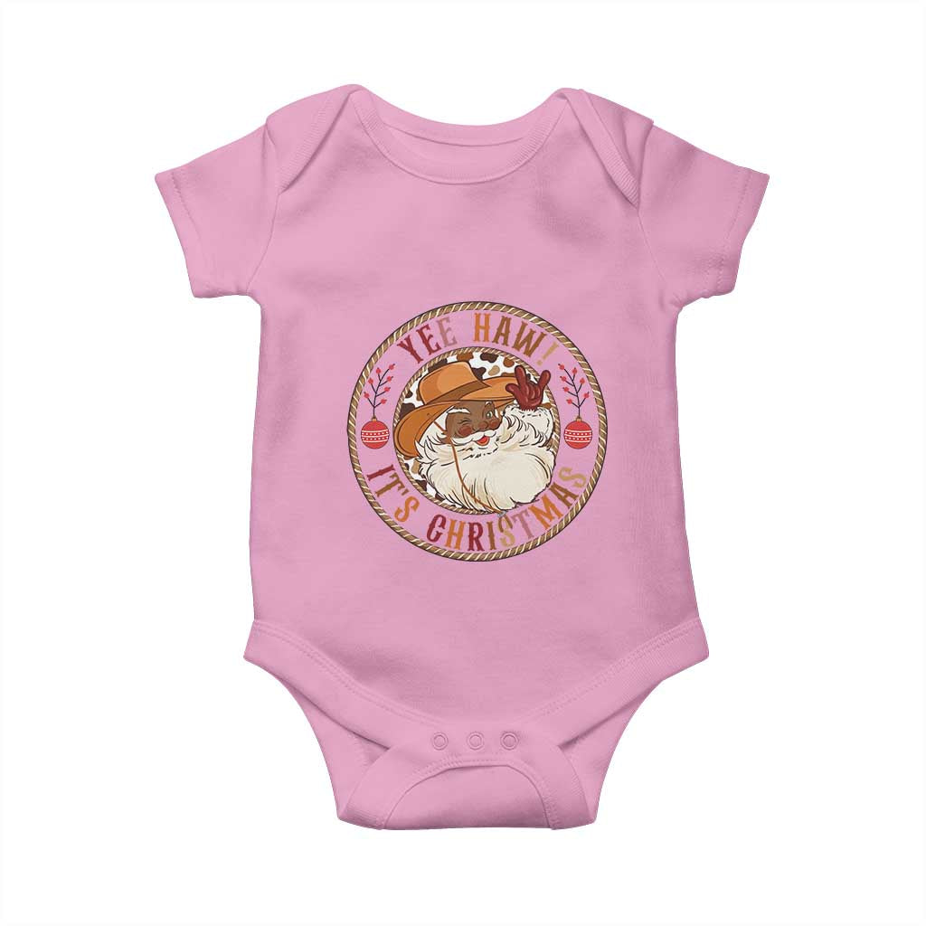 Yee Haw It Is Christmas Baby Onesie Funny Black Santa Cowboy TS12 Light Pink Print Your Wear