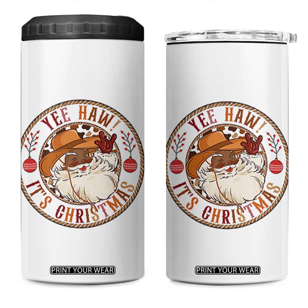 Yee Haw It Is Christmas 4 in 1 Can Cooler Tumbler Funny Black Santa Cowboy TS12 One Size: 16 oz White Print Your Wear