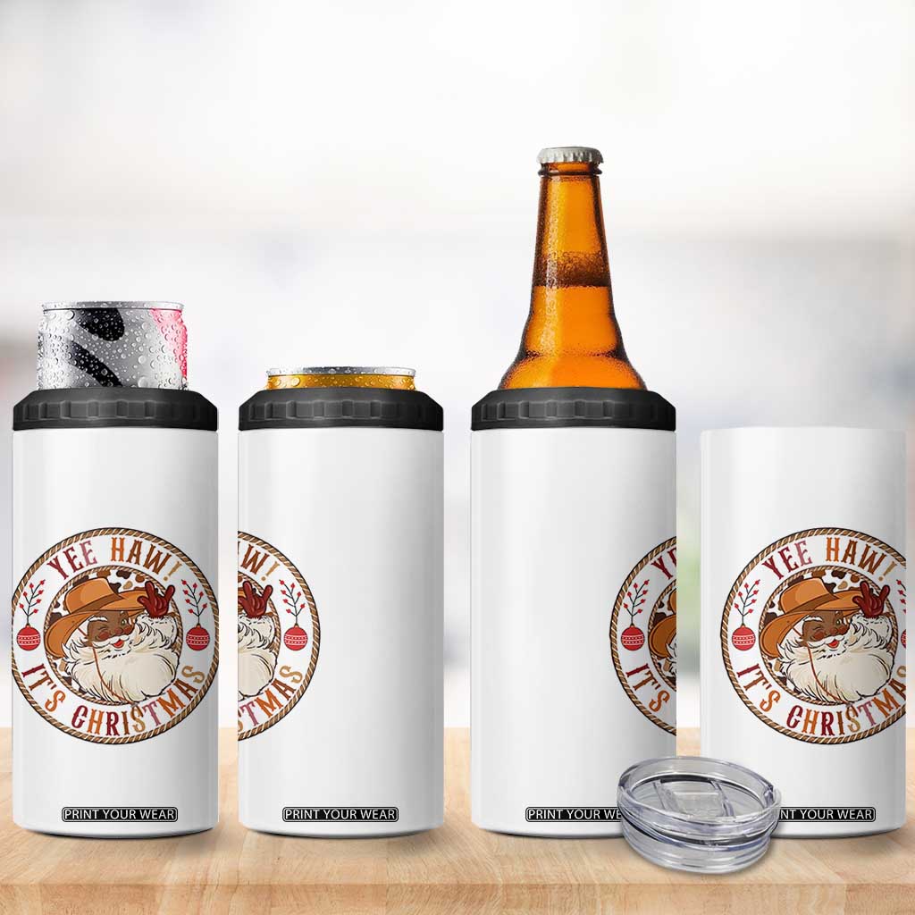 Yee Haw It Is Christmas 4 in 1 Can Cooler Tumbler Funny Black Santa Cowboy TS12 Print Your Wear