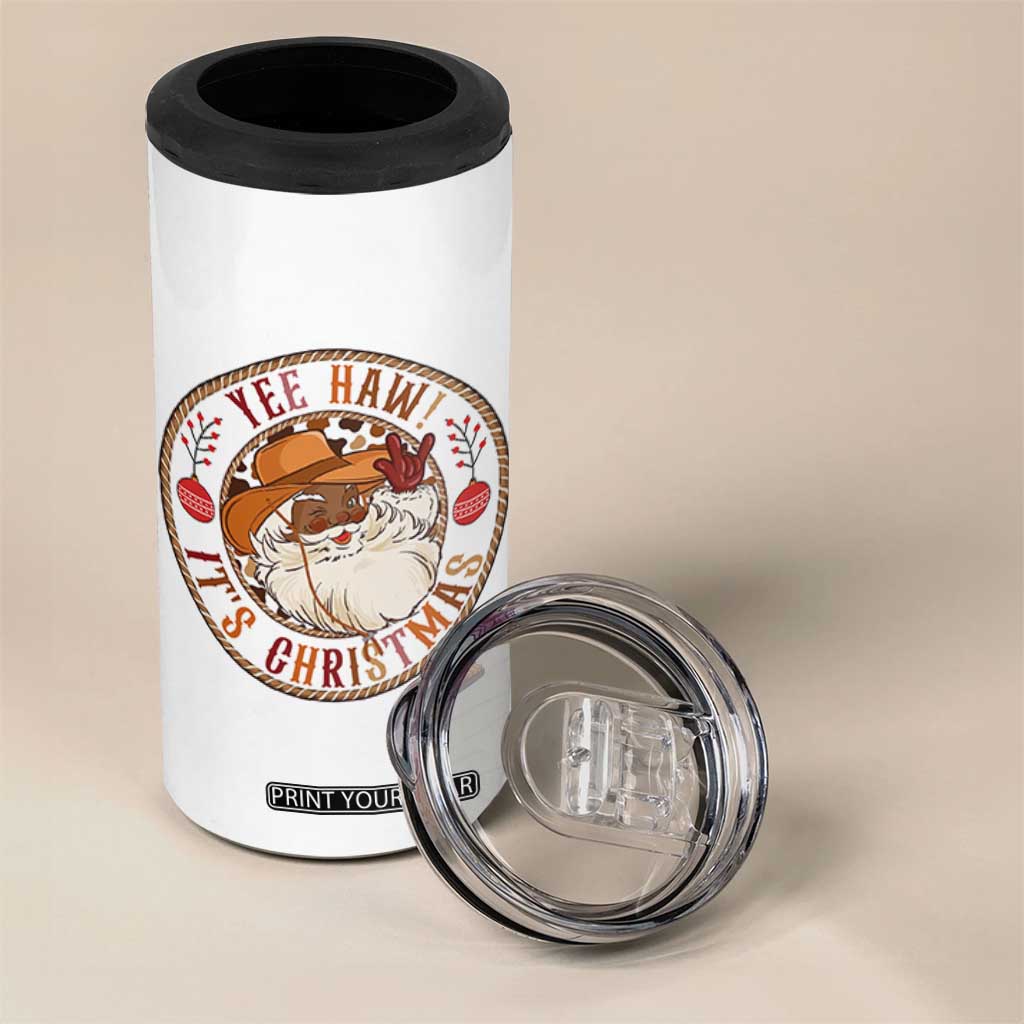 Yee Haw It Is Christmas 4 in 1 Can Cooler Tumbler Funny Black Santa Cowboy TS12 Print Your Wear
