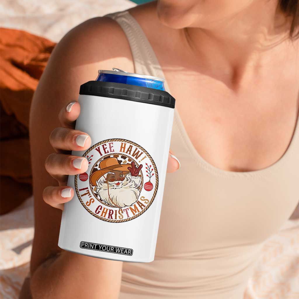 Yee Haw It Is Christmas 4 in 1 Can Cooler Tumbler Funny Black Santa Cowboy TS12 Print Your Wear