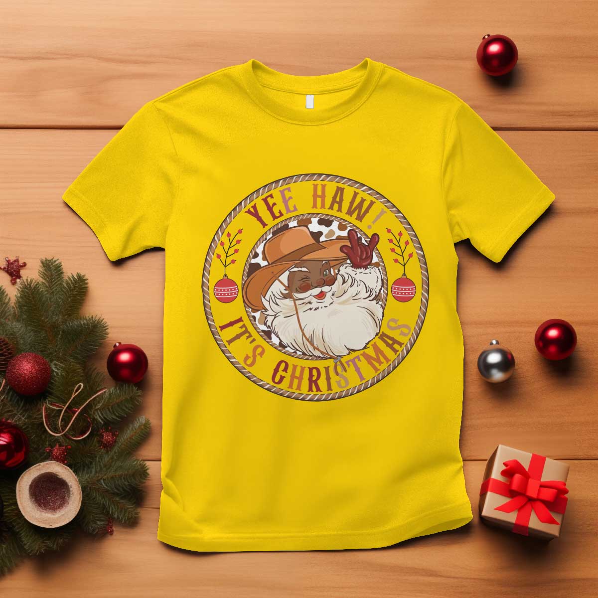 Yee Haw It Is Christmas T Shirt Funny Black Santa Cowboy TS12 Daisy Print Your Wear