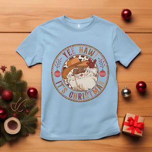 Yee Haw It Is Christmas T Shirt Funny Black Santa Cowboy TS12 Light Blue Print Your Wear