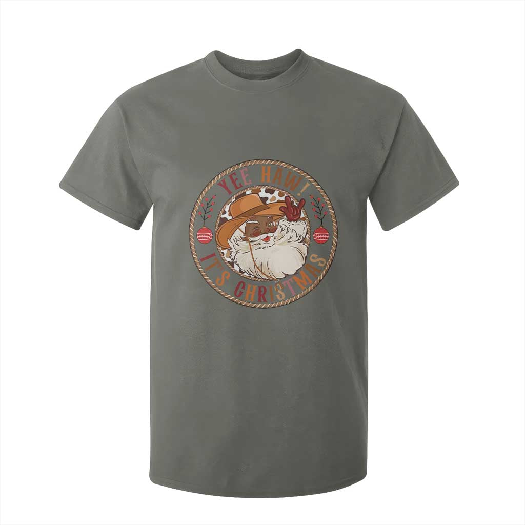 Yee Haw It Is Christmas T Shirt For Kid Funny Black Santa Cowboy TS12 Military Green Print Your Wear