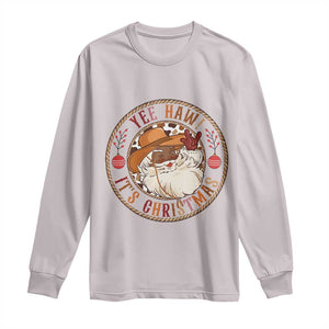 Yee Haw It Is Christmas Long Sleeve Shirt Funny Black Santa Cowboy TS12 Ice Gray Print Your Wear