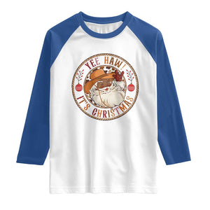 Yee Haw It Is Christmas Raglan Shirt Funny Black Santa Cowboy TS12 White Royal Print Your Wear