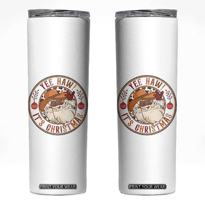 Yee Haw It Is Christmas Skinny Tumbler Funny Black Santa Cowboy TS12 White Print Your Wear