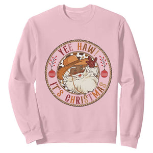 Yee Haw It Is Christmas Sweatshirt Funny Black Santa Cowboy TS12 Light Pink Print Your Wear
