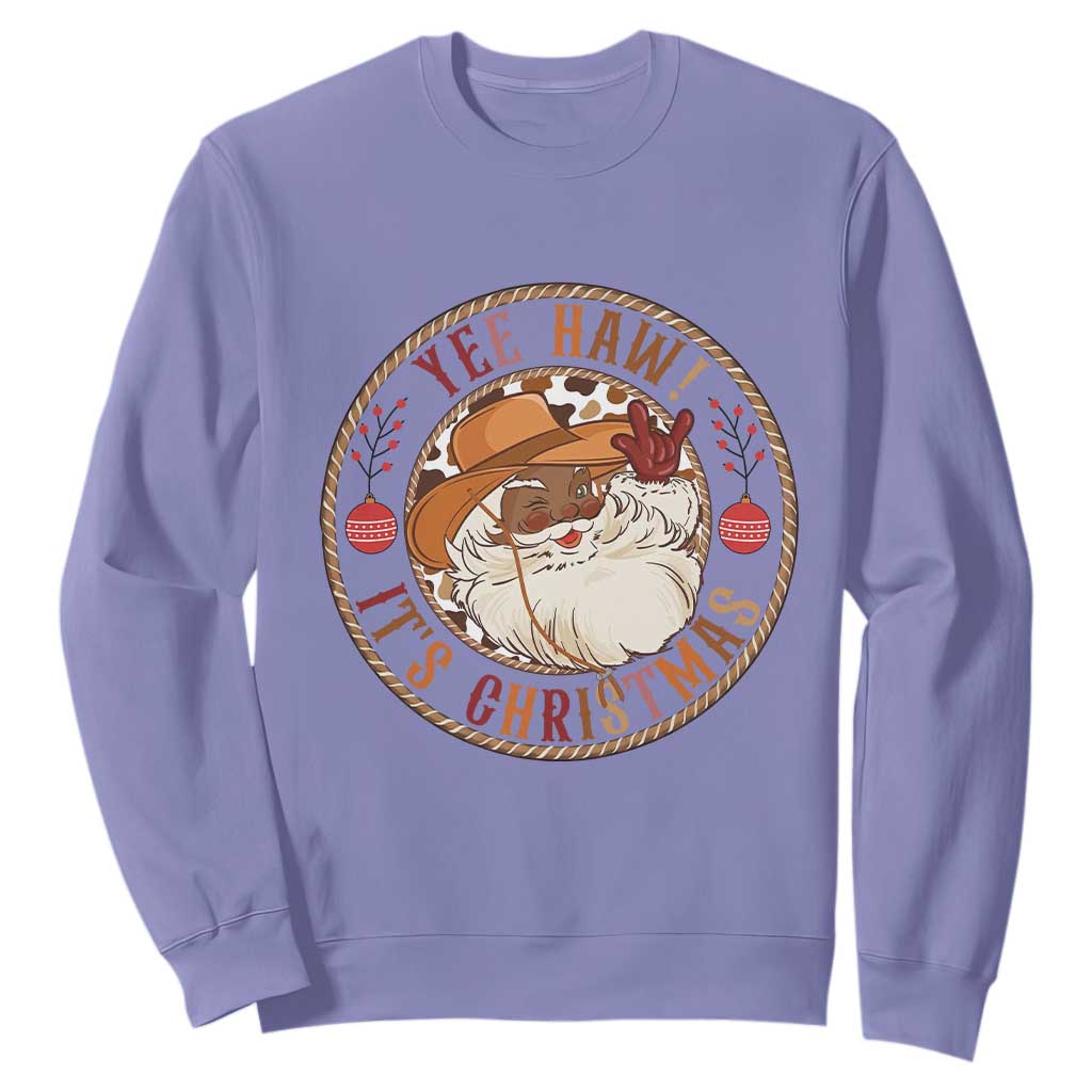 Yee Haw It Is Christmas Sweatshirt Funny Black Santa Cowboy TS12 Violet Print Your Wear