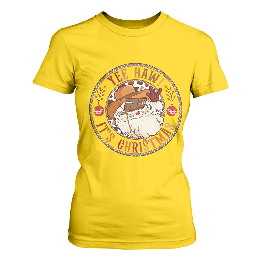 Yee Haw It Is Christmas T Shirt For Women Funny Black Santa Cowboy TS12 Daisy Print Your Wear