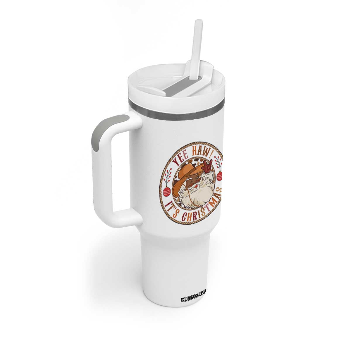 Yee Haw It Is Christmas Tumbler With Handle Funny Black Santa Cowboy TS12 Print Your Wear
