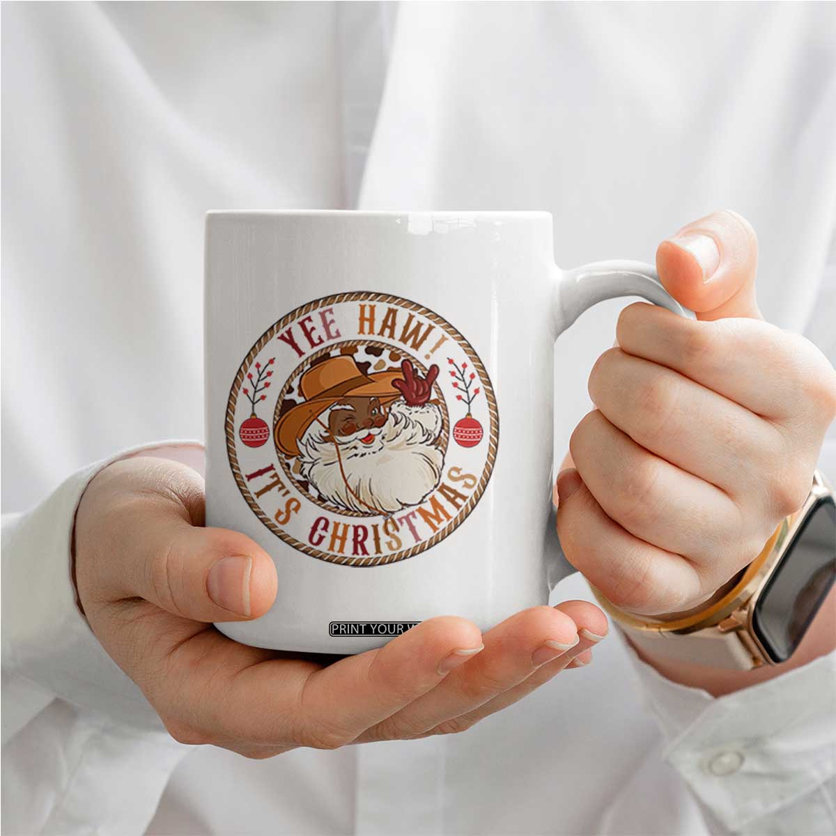 Yee Haw It Is Christmas Coffee Mug Funny Black Santa Cowboy TS12 Print Your Wear