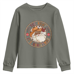 Yee Haw It Is Christmas Youth Sweatshirt Funny Black Santa Cowboy TS12 Military Green Print Your Wear