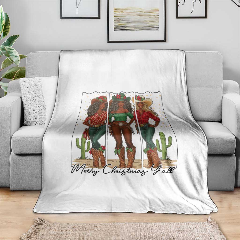 Merry Christmas Y'all Throw Blanket Funny Western Holiday Gift For Cowgirl TS12 Print Your Wear