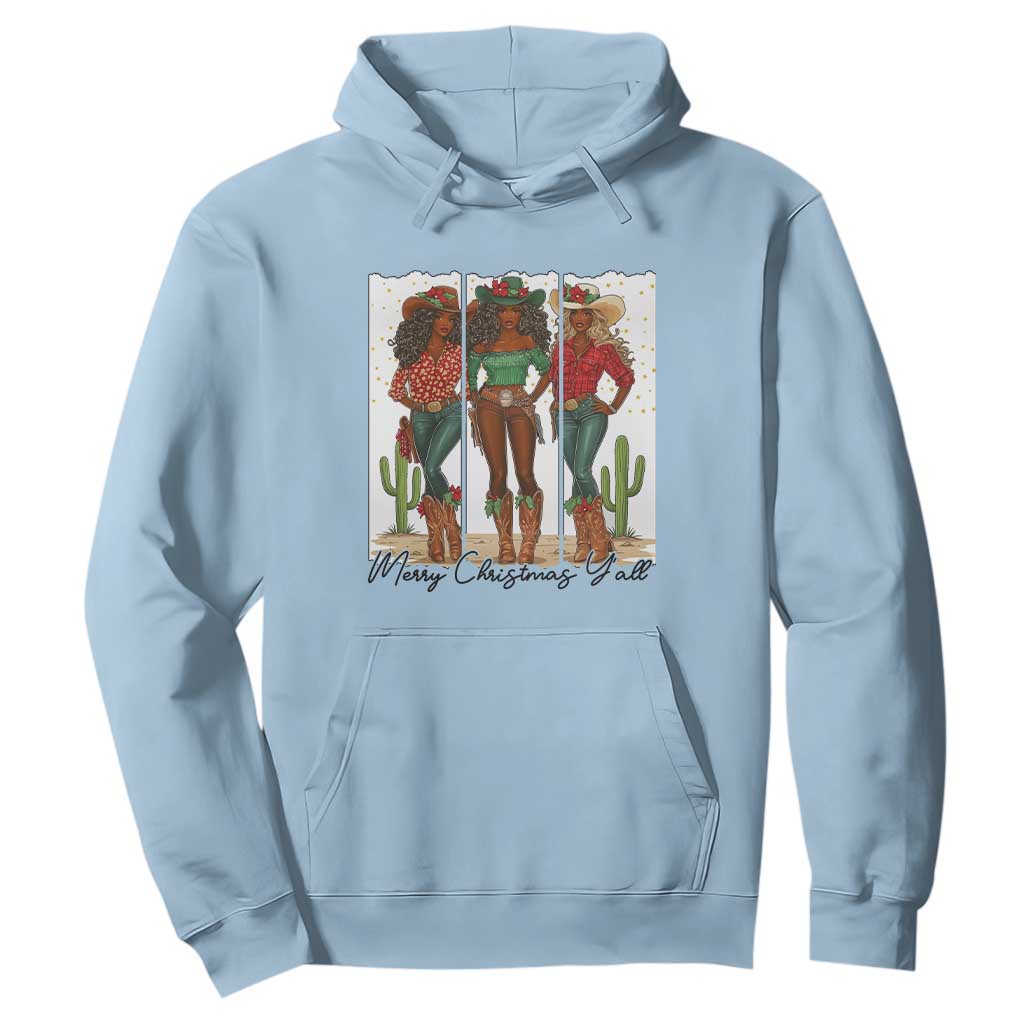 Merry Christmas Y'all Hoodie Funny Western Holiday Gift For Cowgirl TS12 Light Blue Print Your Wear