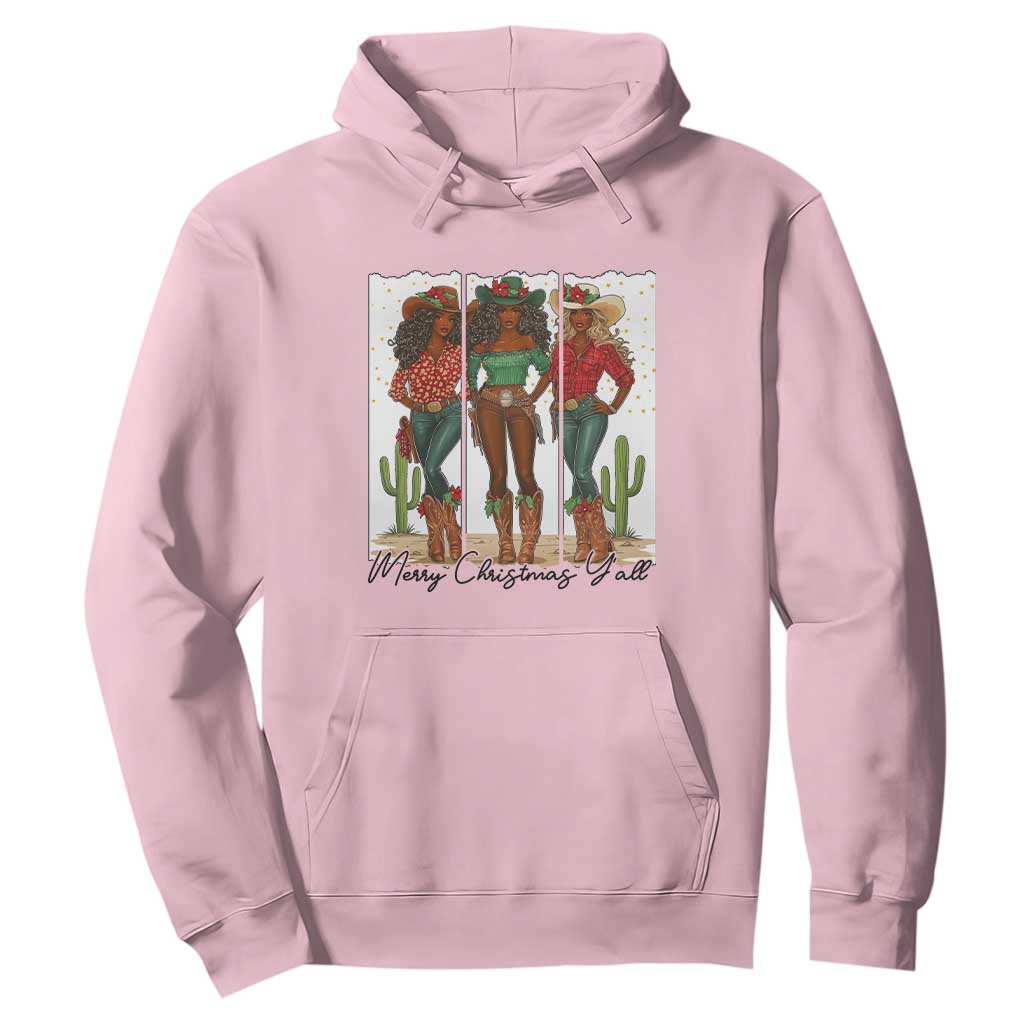 Merry Christmas Y'all Hoodie Funny Western Holiday Gift For Cowgirl TS12 Light Pink Print Your Wear