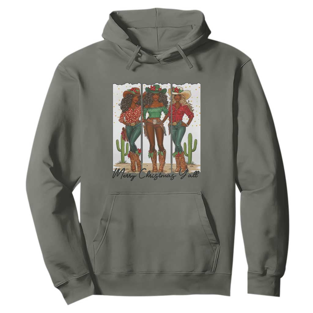 Merry Christmas Y'all Hoodie Funny Western Holiday Gift For Cowgirl TS12 Military Green Print Your Wear