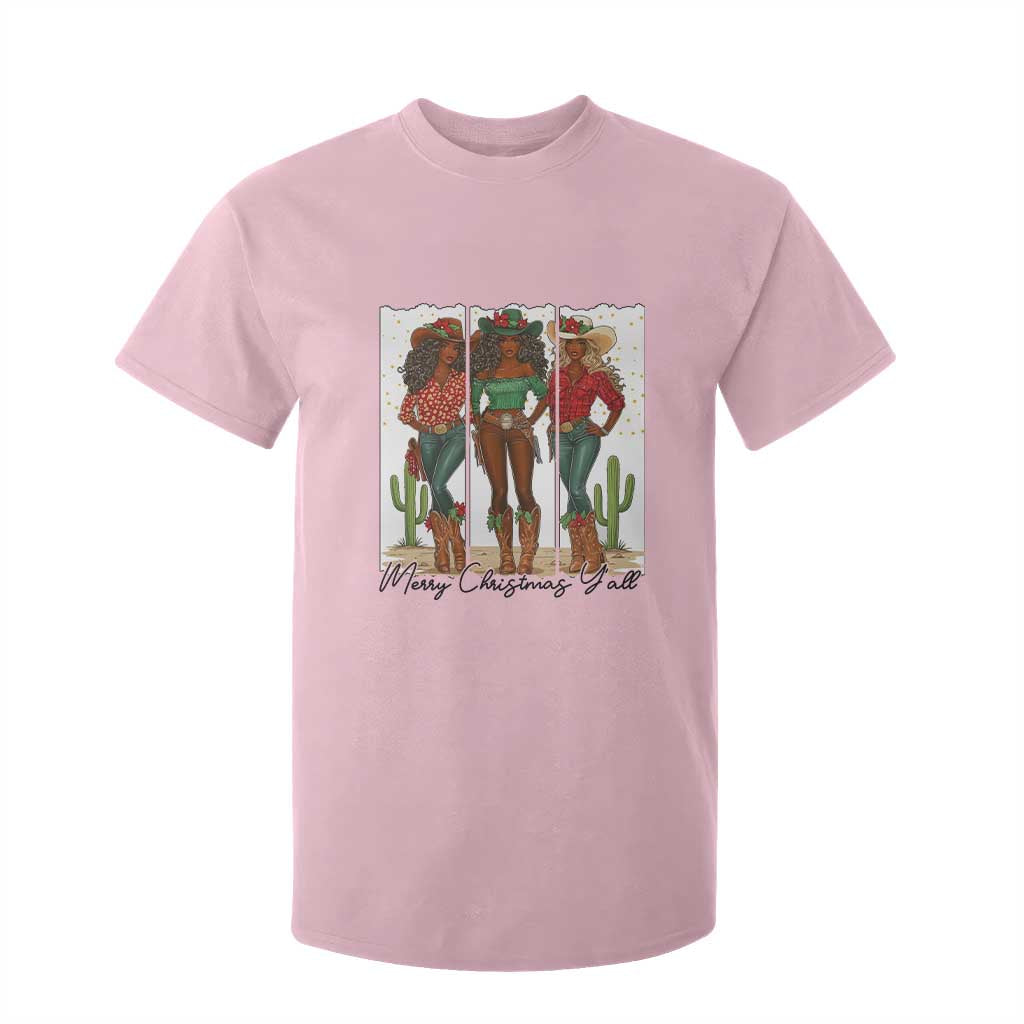 Merry Christmas Y'all T Shirt For Kid Funny Western Holiday Gift For Cowgirl TS12 Light Pink Print Your Wear