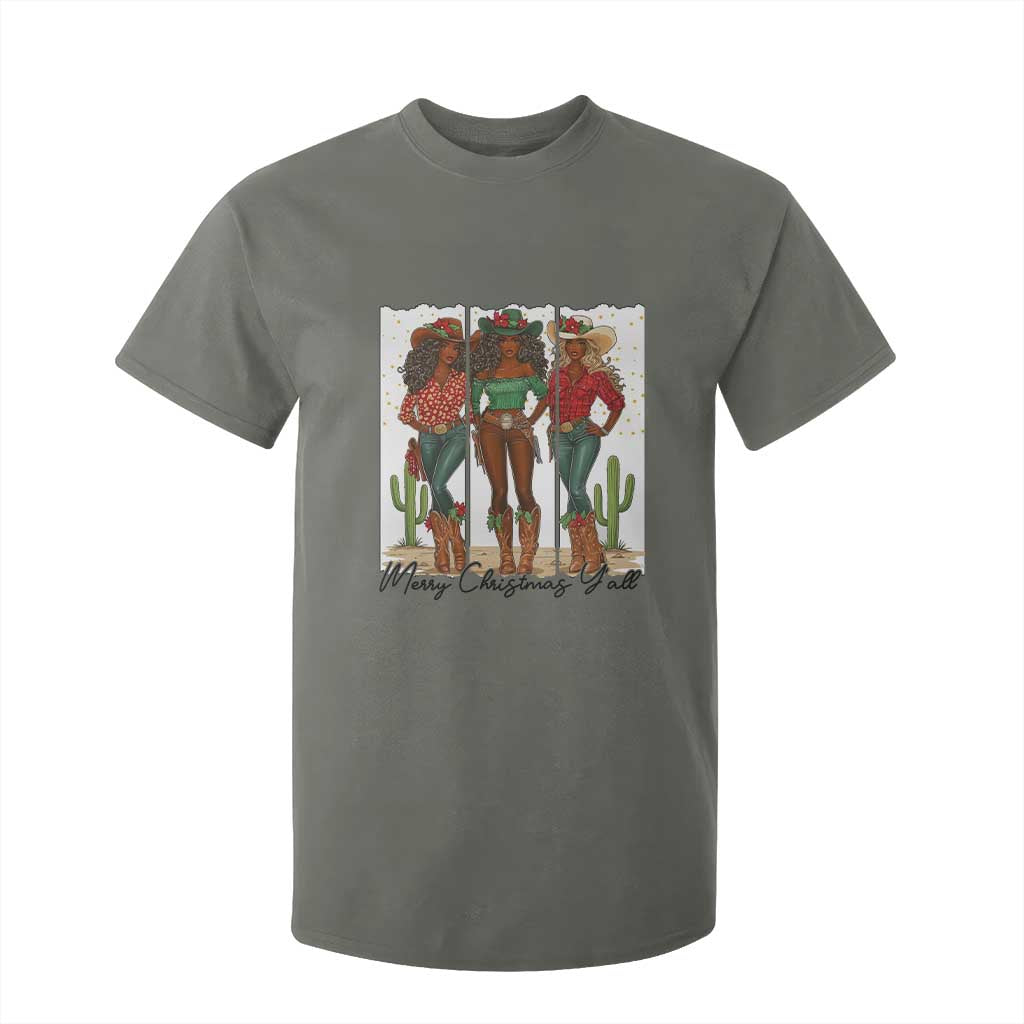 Merry Christmas Y'all T Shirt For Kid Funny Western Holiday Gift For Cowgirl TS12 Military Green Print Your Wear