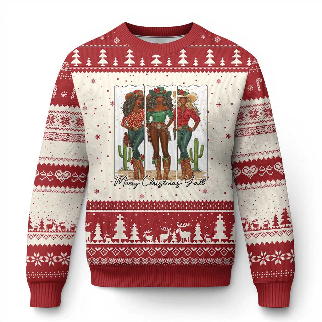 Merry Xmas Y'all Ugly Christmas Sweater Funny Western Holiday Gift For Cowgirl TS12 Beige Red Print Your Wear