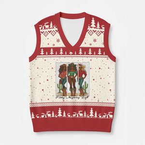 Merry Xmas Y'all V-Neck Knit Sweater Vest Funny Western Holiday Gift For Cowgirl TS12 Beige Red Print Your Wear