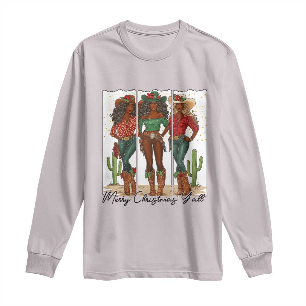 Merry Christmas Y'all Long Sleeve Shirt Funny Western Holiday Gift For Cowgirl TS12 Ice Gray Print Your Wear
